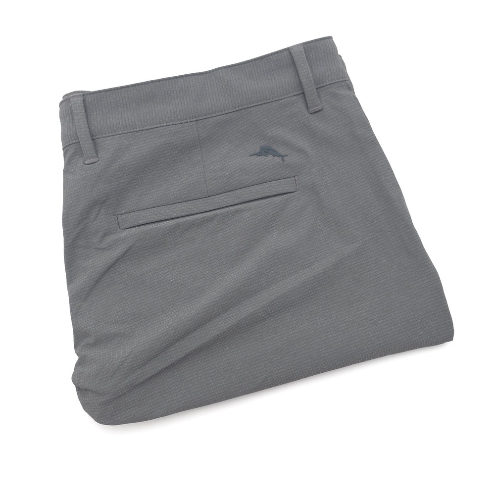 Tommy Bahama Men 38 Gray Micro Grid Golf Chip Shot Shorts Flat Front Marlin Logo